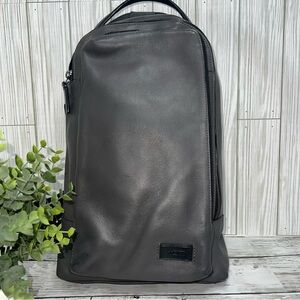 TUMI Gray Leather Sling Backpack Crossbody Bag Travel Everyday Work
